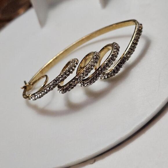 925 Sterling Silver Gold Plated With Crystal Swirl Twist Dangle Earrings 2 Inch - Picture 5 of 5